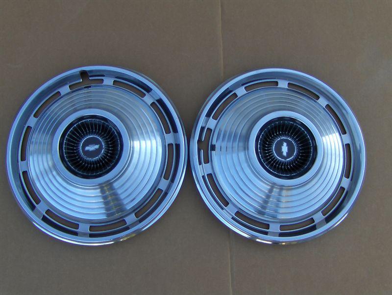 2- 67 chevy ii nova malibu 14" hubcaps oem gm chrome trim wheel covers 3895218 