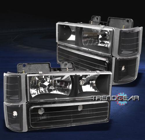 94-99 chevy c/k c10 silverado suburban crystal headlight+bumper+corner set black