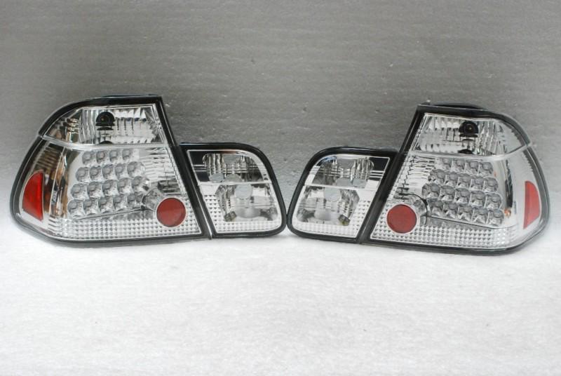 99-01 bmw e46 3-series 4dr philips-led clear tail brake lights lamps left+right