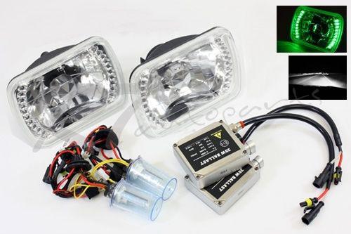 7x6 h6014/h6052/h6054 green jdm led chrome headlight+6000k white hi/lo hid combo