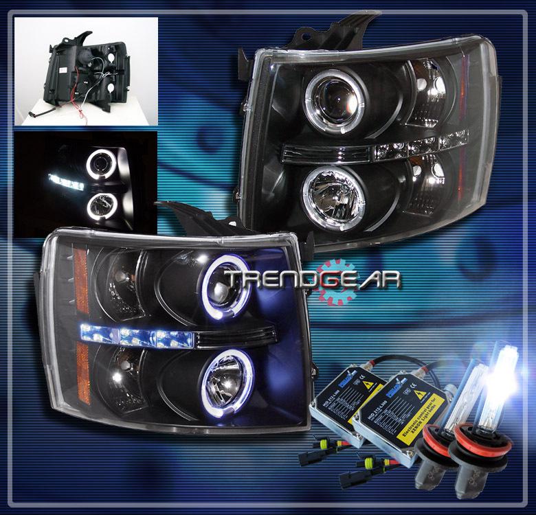 07-12 chevy silverado pickup truck halo led projector headlights+hid 8000k black