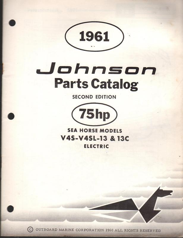 1961 johnson outboard motor parts manual 75 hp v4s-v4sl-13 & 13c electric  (175)