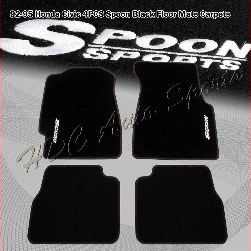 1992-1995 honda civic coupe/hatch red stitched spoon black floor mats carpets