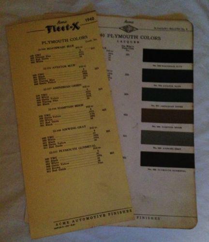 1940 plymouth~paint chip~automotive~acme paints~color chart~chrysler~original!