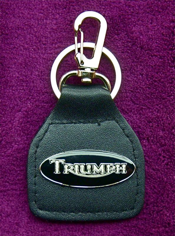 Triumph zipper pull - key ring - leather & oval metal emblem