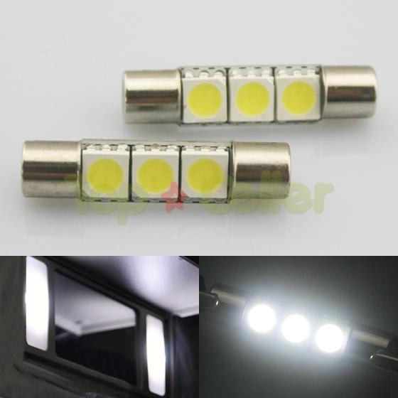 2x white 3-smd 6641 6614f fuse led visor vanity mirror lights