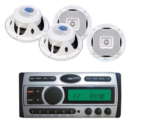 4x-6.5&#034; 400w white lanzar speakers + boat marine pyle dvd cd am fm receiver