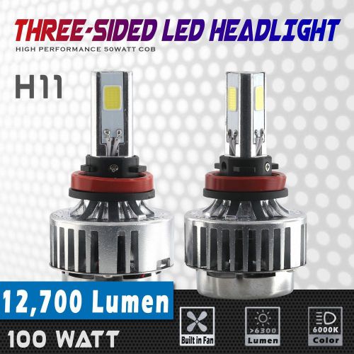 Hi-power h11 led low beam headlight kit 100w 3-sided cob 12,700lm 6k white bulbs