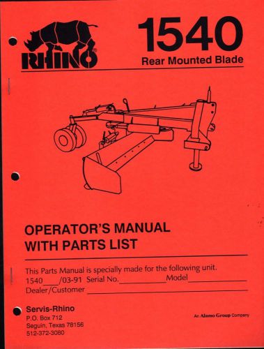 1991 rhino 1540 rear mounted blade operators manual p/n 697  (607)