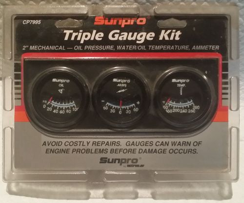 New genuine  sunpro cp7995 triple gauge kit black dial