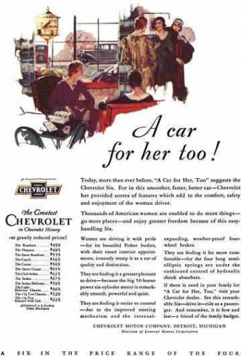 Chevrolet c1931 - chevrolet ad - a car for her too! a six in the price range of