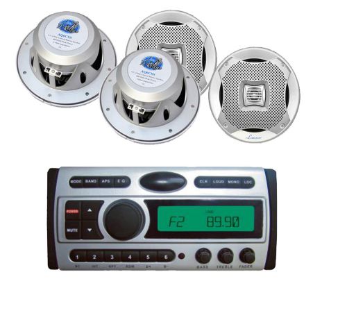 4- lanzar 6.5&#034; silver 2-way speakers + plcdmr97 marine am fm mp3 cd receiver