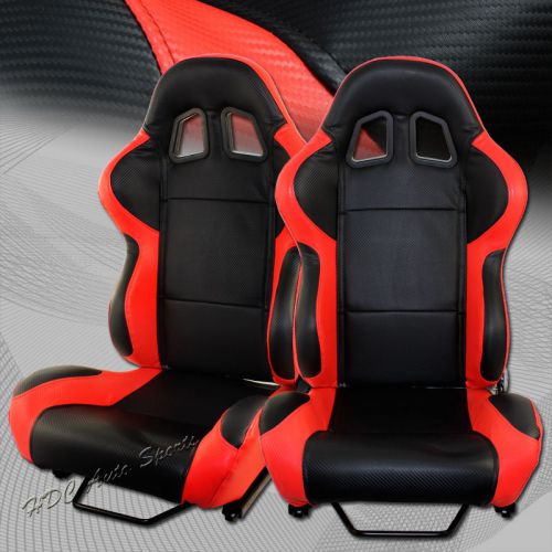 Type-4 black / red pvc leather carbon style racing seats + sliders universal 2