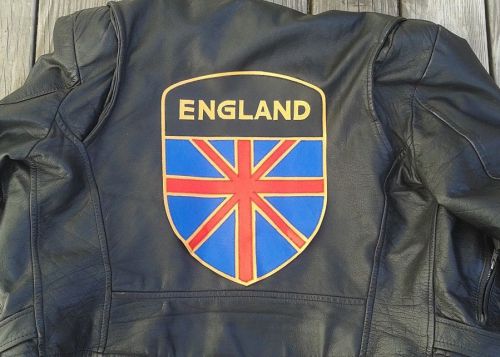 England union jack shield back patch. 13 inch. synthetic leather. cafe racer ace