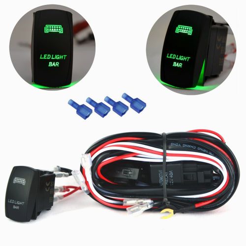 Green led light bar car boat suv push rocker button switch +12ft wiring harness