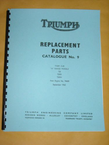 Parts manual fits 1964 triumph tiger cub t20 t20ss t20sh a range book catalog