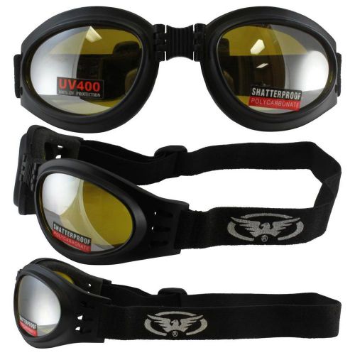 Adventure folding motorcycle goggles with black frames yellow mirror lenses wow