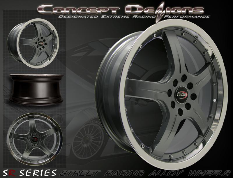 18" evoke f8 style wheels rims 8h/4 lug gunmetal 4x100/114.3 bolt pattern new