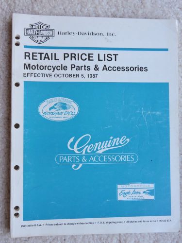 1987, 1988, 1990, 1991 &amp; 1992(5) harley davidson retail price list parts &amp; acc