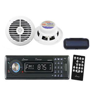 Lanzar black marine cd aux sd receiver+ radio cover+ 6.5&#034; 120w black speakers