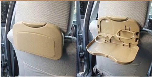 Folding car auto back seat table drink food cup tray holder stand desk khaki m