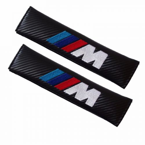 2x auto seat belt shoulder pads black carbon fabric ( fits: bmw all models)