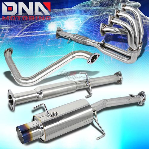 For 92-96 bb1 h22a catback exhaust burnt muffler+manifold 4-2-1 flex pipe header