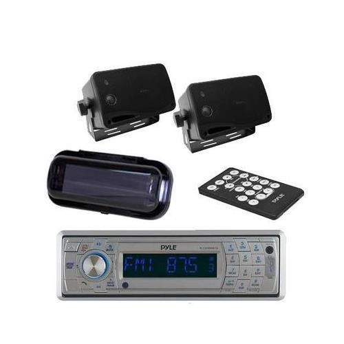 New marine indash media player &amp; wireless bluetooth 2 box speakers + cover