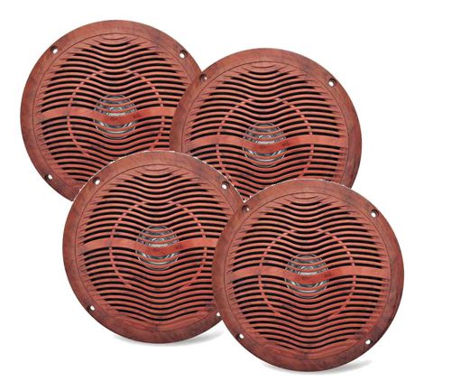 4 new 6.5&#034; ekmsf66 enrock marine boat wood grain look waterproof speakers system