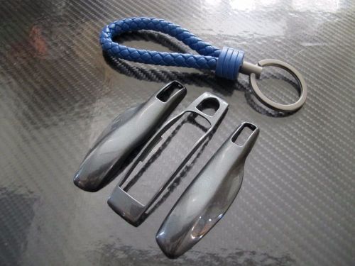 Blue pu key chain + 3pcs grey remote fob cover key case trim for porsche macan