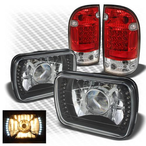 95-96 tacoma black pro headlights w/super-bright led + r/c led tail lights set