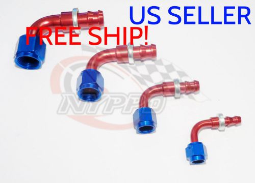 Nyppd push on oil fuel/gas hose end fitting red/blue an-6, 90 degree 9/16 18 unf