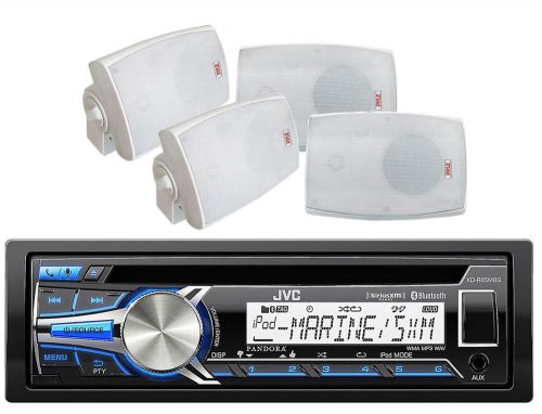 Jvc bluetooth aux cd usb marine receiver, 4 white 4&#034; 2way sealed speaker system