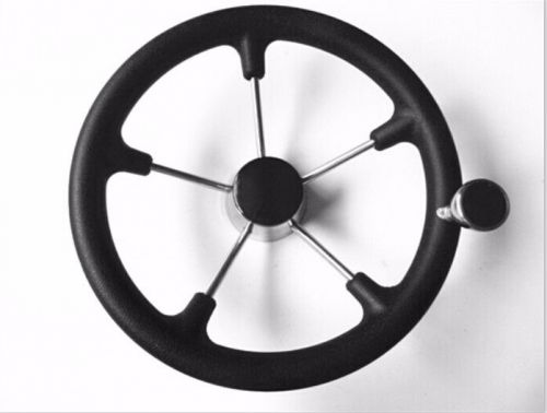 Stainless steel 5 spoke marine steering wheel with black pu foam 13.5&#034; with knob