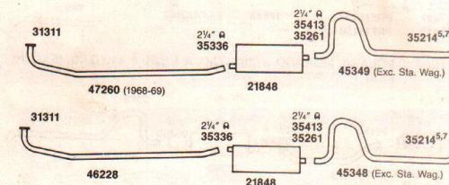 1968-69 charger, roadrunner, gtx &amp; coronet dual exhaust, aluminized, 383 engines