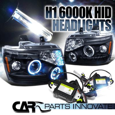 2007-2012 avalanche tahoe black halo led projector headlights+h1 6000k hid kit