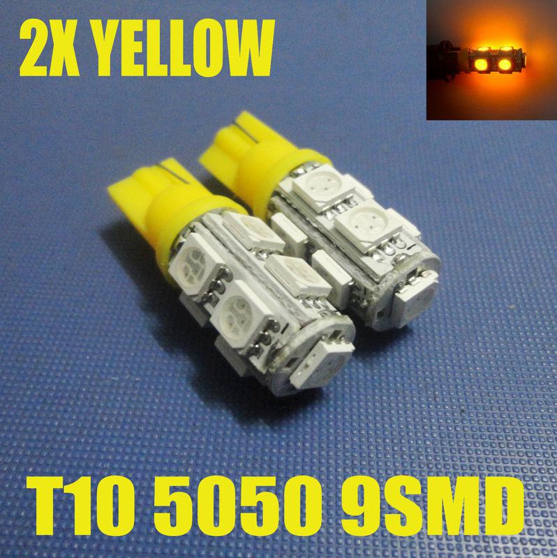 2x t10 9 smd 5050 3chips 184 192 w5w wedge car auto led light bulbs yellow #o2