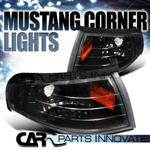 1994-1998 ford mustang gt black corner parking lights lamp pair+amber