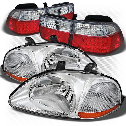 96-98 civic 2dr crystal headlights + red clear philips-led perform tail lights