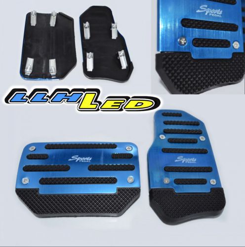 Brand new 2pc aulminum car pedal automatic covers non-slip rubber blue universal