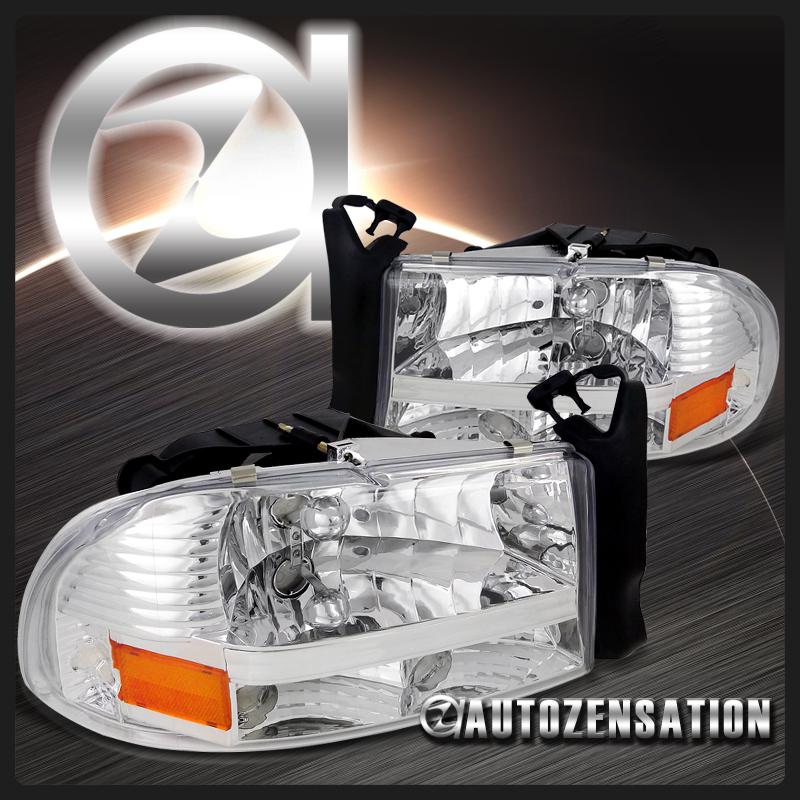 97-04 dodge dakota chrome 1pc euro headlights clear head lamps pair