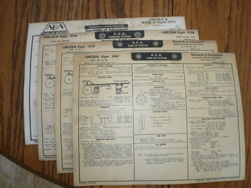 1949 50 58 73 lincoln  a e a tune-up system  li 25 26 34 49 vintage - 4 charts