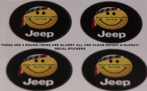 White jeep script + yellow smily face wearin us flag bandana  4 = decal stickers