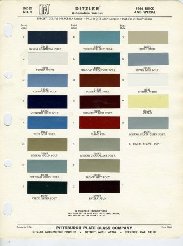 Ditzler automotive color chip chart 1966 buick and special