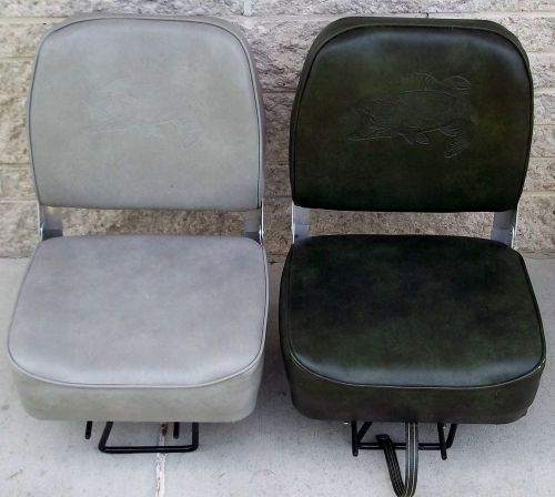 Two vintage pair swivel boat seats chairs w/ mounts folding bass fish cushions
