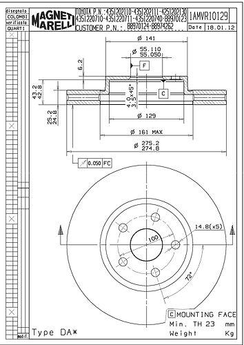 Magneti marelli offered by mopar 1amvr10129 front brake rotor/disc