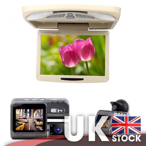 12.1&#034; flip down monitor (tan) + 2&#034; lcd monitor 720p hd dashcam