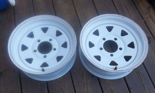 2 new 5 bolt lug steel trailer rim 13&#034; x 4.5&#034; 1660# load capacity white &amp; stripe