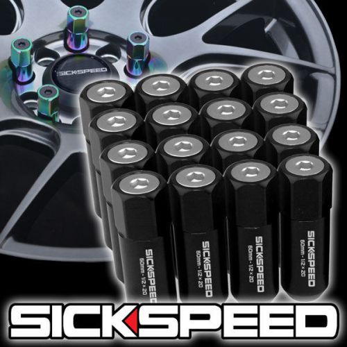 16 black/polished capped aluminum 60mm extended tuner lug nuts wheels 1/2x20 l30