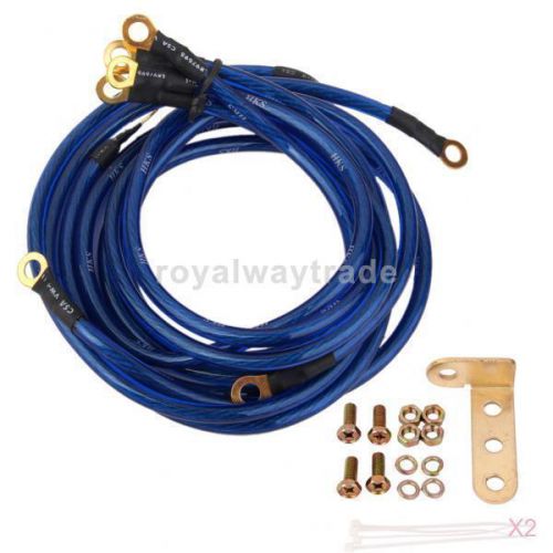 2x universal car/truck/suv ground/grounding wire cable earth system kit blue